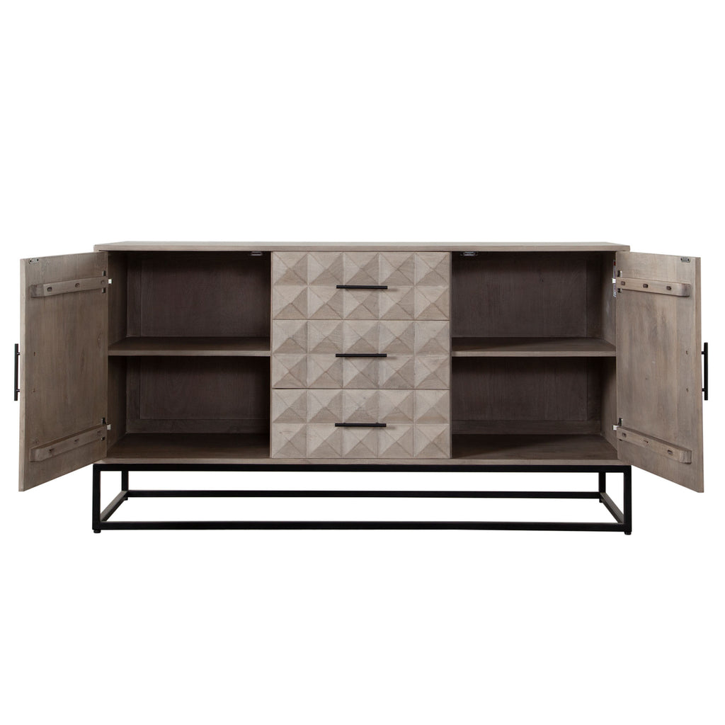 Madera 3-Drawer/2-Door Solid Wood Dresser in Ash Finish w/ Black Metal Finished Legs by Diamond Sofa