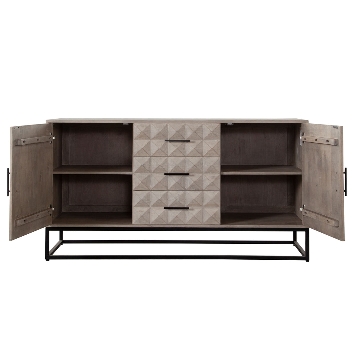 Madera 3-Drawer/2-Door Solid Wood Dresser in Ash Finish w/ Black Metal Finished Legs by Diamond Sofa