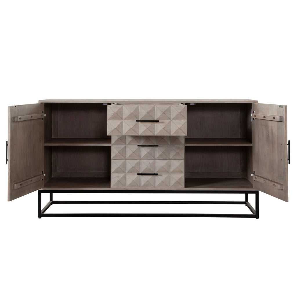 Madera 3-Drawer/2-Door Solid Wood Dresser in Ash Finish w/ Black Metal Finished Legs by Diamond Sofa