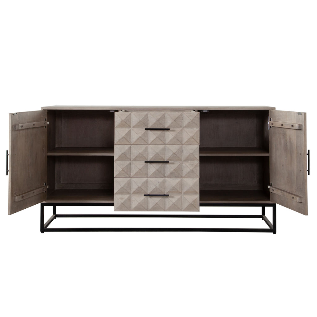 Madera 3-Drawer/2-Door Solid Wood Dresser in Ash Finish w/ Black Metal Finished Legs by Diamond Sofa