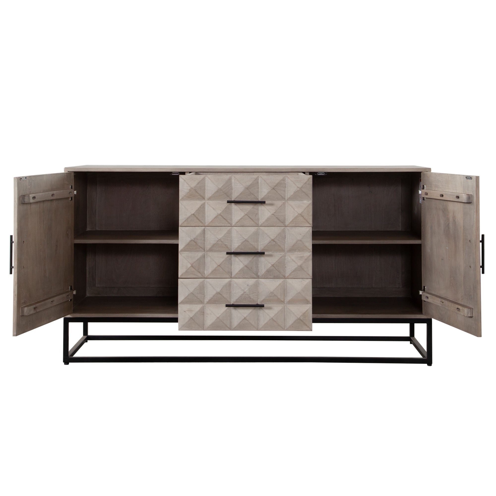Madera 3-Drawer/2-Door Solid Wood Dresser in Ash Finish w/ Black Metal Finished Legs by Diamond Sofa