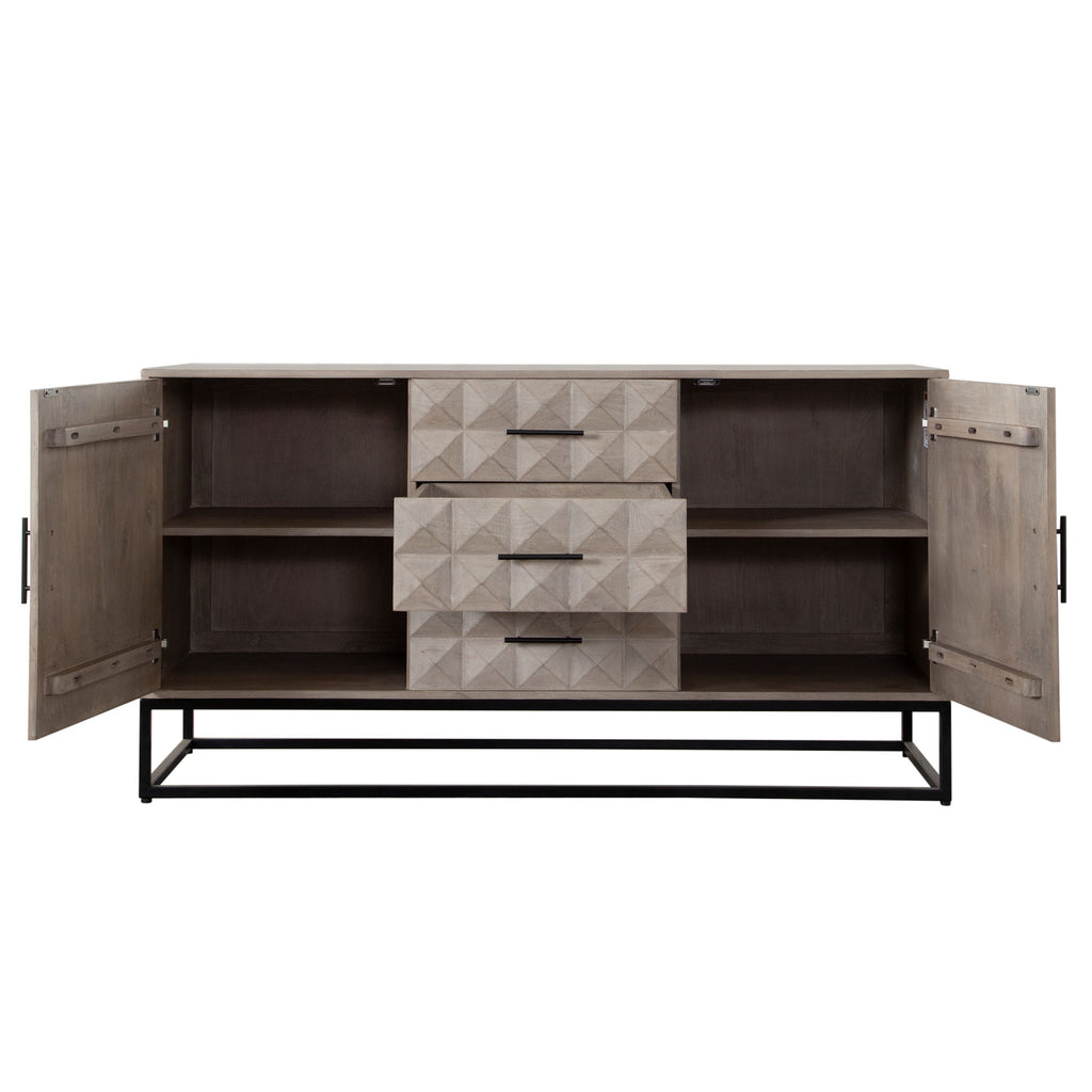 Madera 3-Drawer/2-Door Solid Wood Dresser in Ash Finish w/ Black Metal Finished Legs by Diamond Sofa