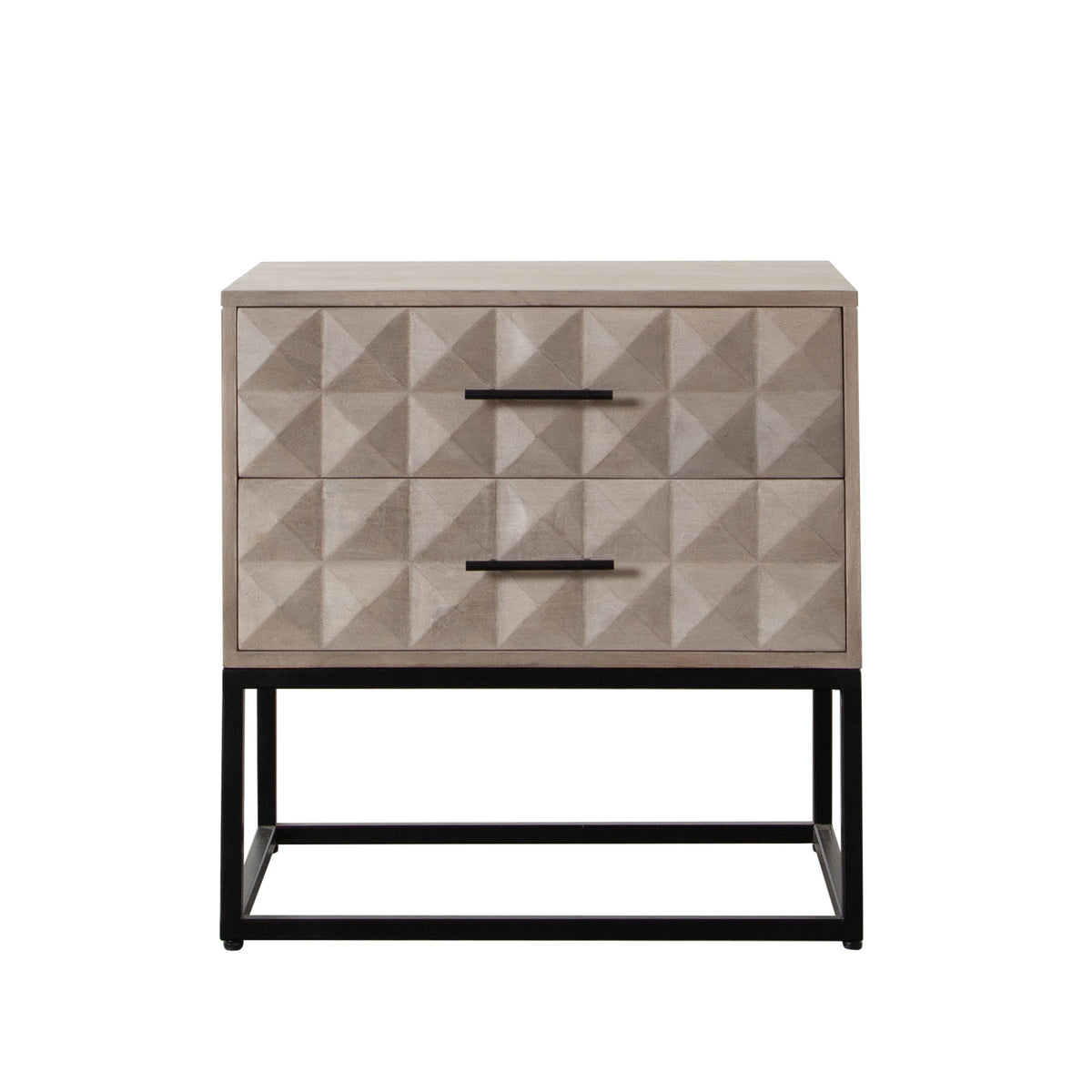 Madera 2-Drawer Solid Wood Accent Table in Ash Finish w/ Black Metal Finished Legs by Diamond Sofa