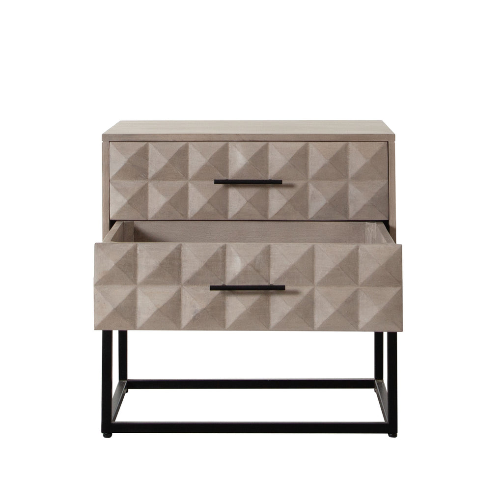 Madera 2-Drawer Solid Wood Accent Table in Ash Finish w/ Black Metal Finished Legs by Diamond Sofa