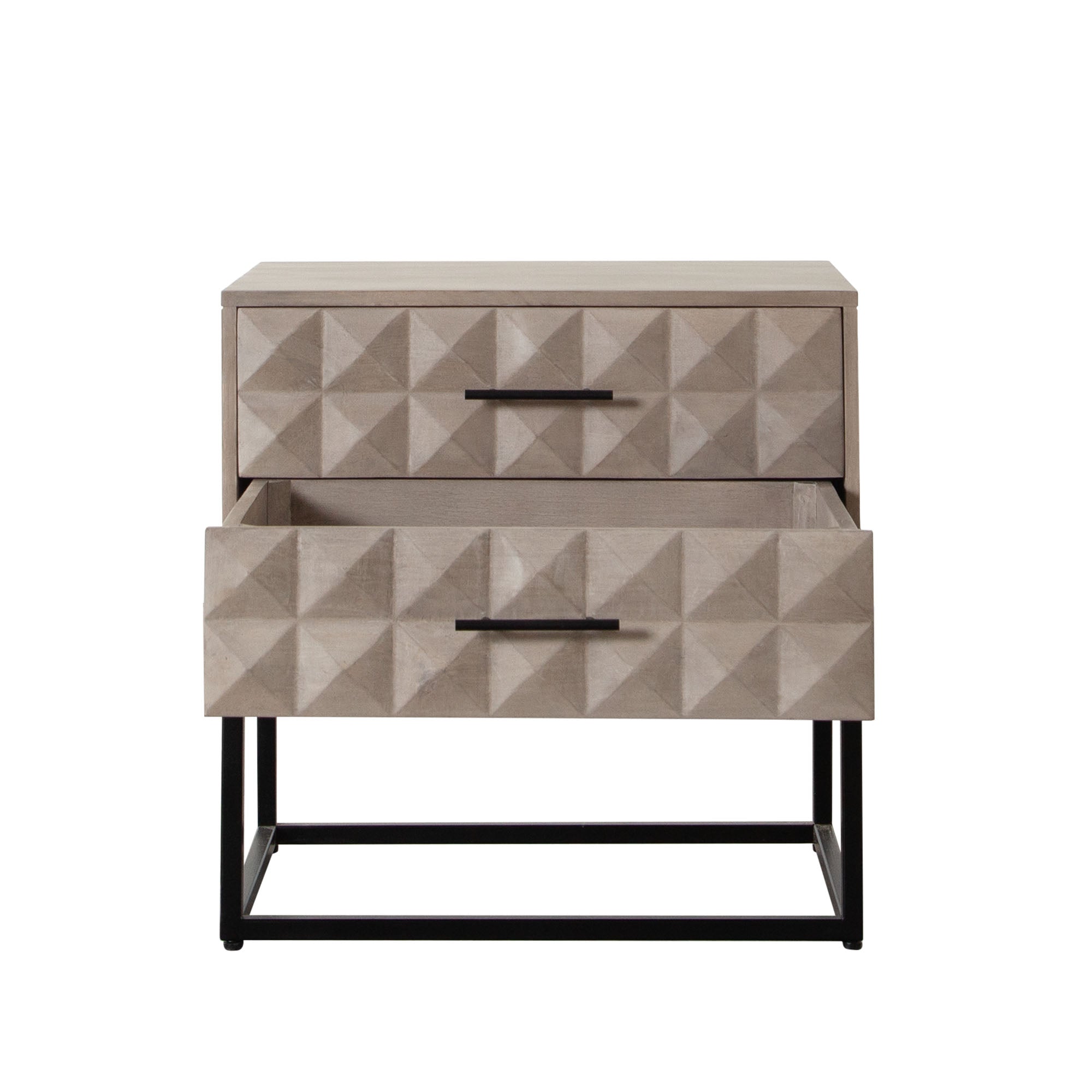 Madera 2-Drawer Solid Wood Accent Table in Ash Finish w/ Black Metal Finished Legs by Diamond Sofa