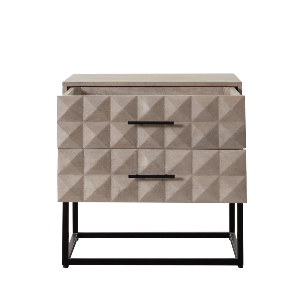 Madera 2-Drawer Solid Wood Accent Table in Ash Finish w/ Black Metal Finished Legs by Diamond Sofa