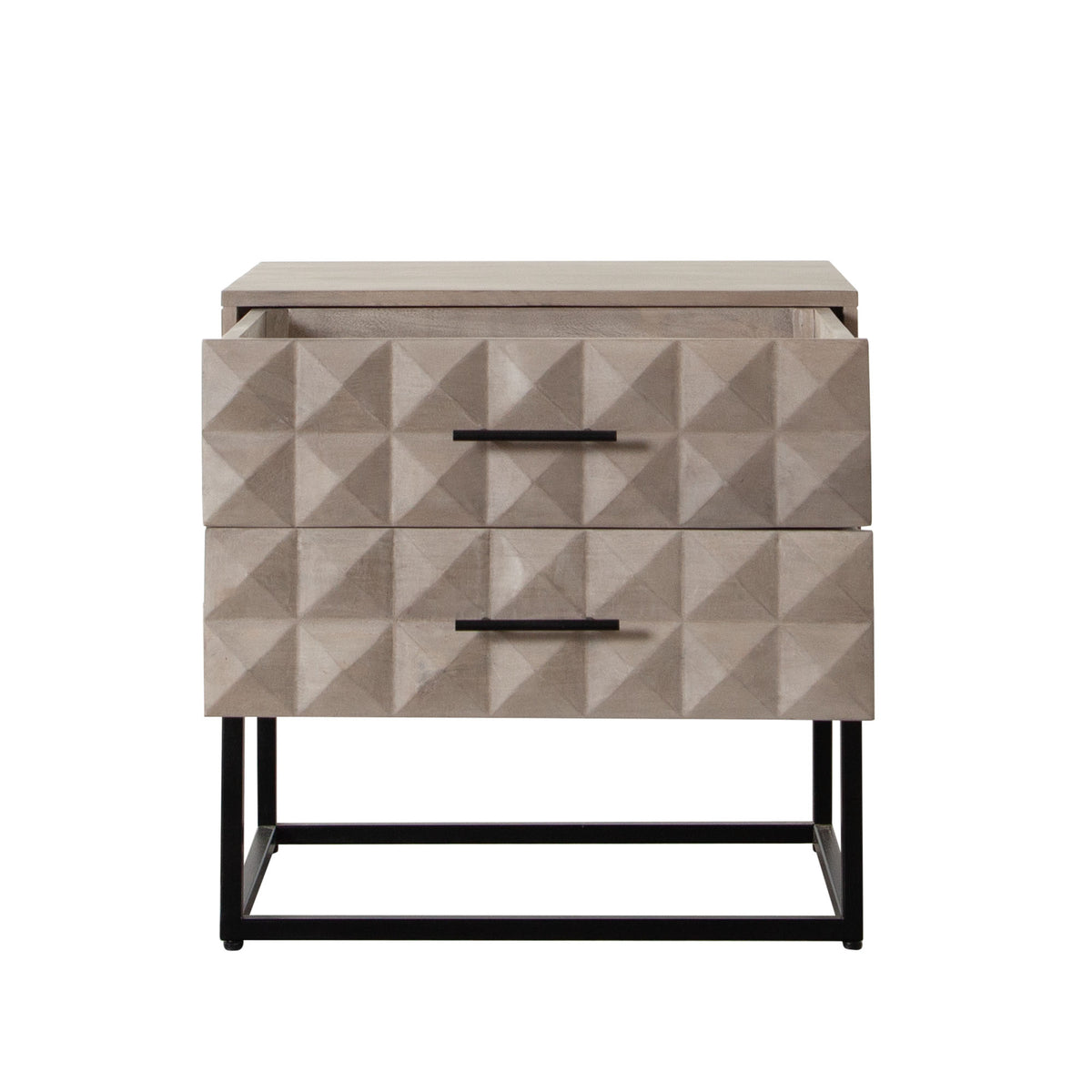 Madera 2-Drawer Solid Wood Accent Table in Ash Finish w/ Black Metal Finished Legs by Diamond Sofa