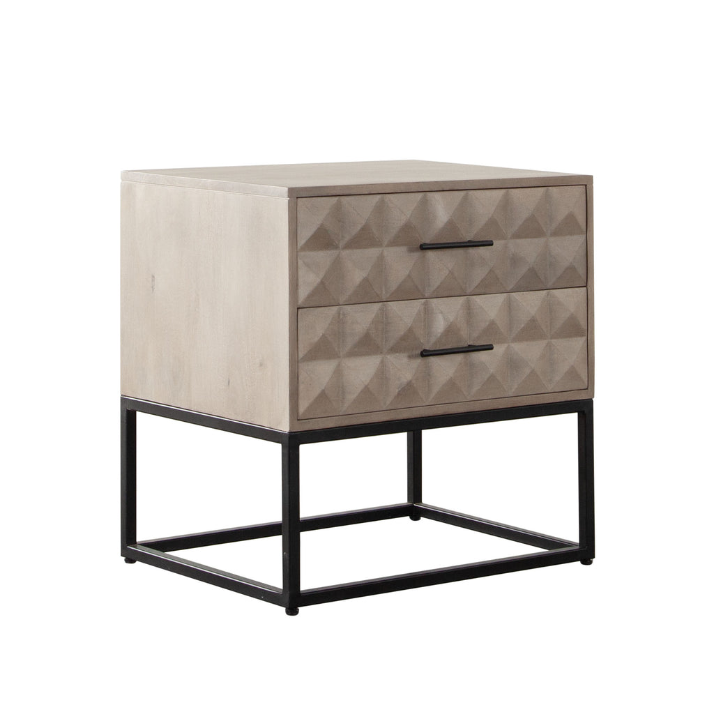 Madera 2-Drawer Solid Wood Accent Table in Ash Finish w/ Black Metal Finished Legs by Diamond Sofa