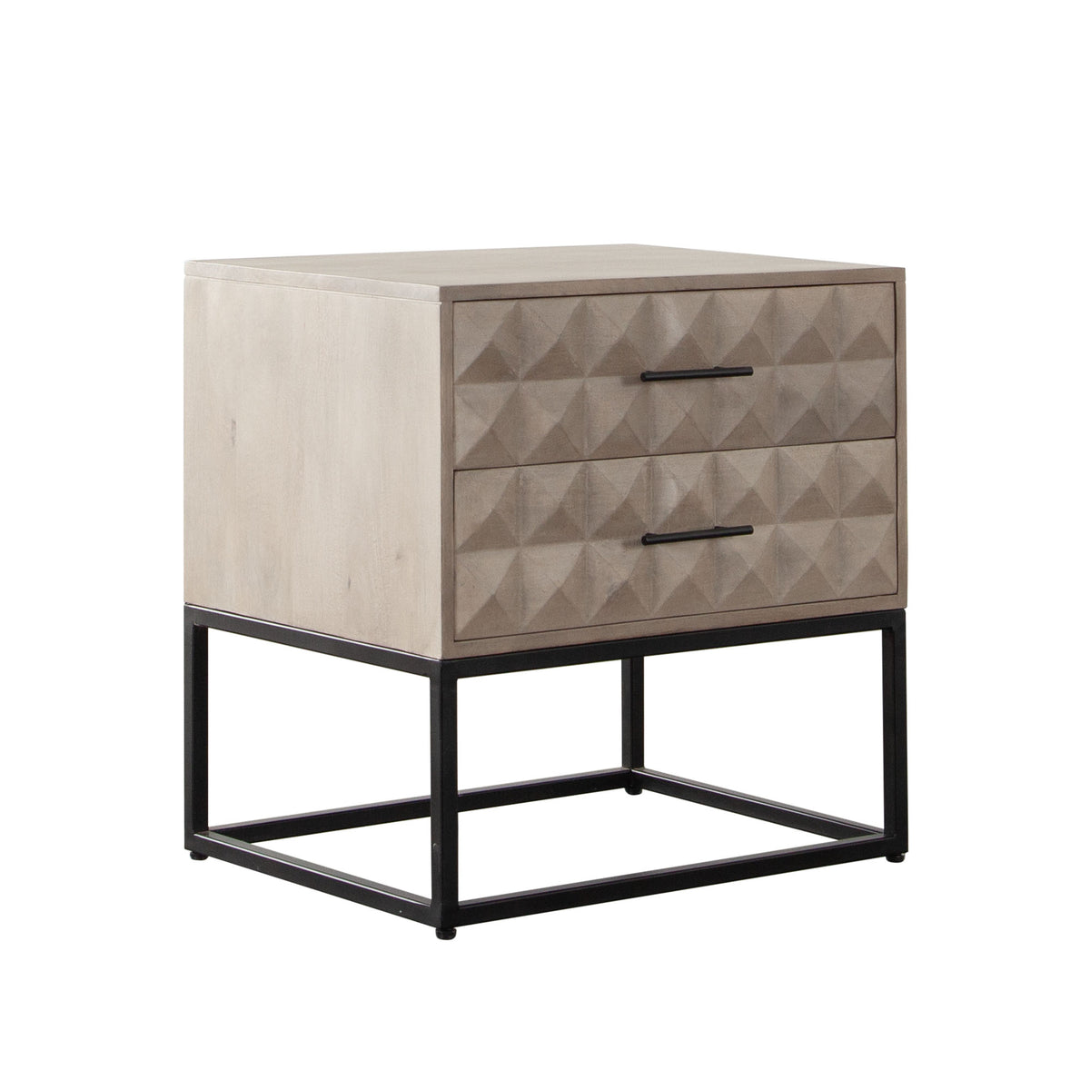 Madera 2-Drawer Solid Wood Accent Table in Ash Finish w/ Black Metal Finished Legs by Diamond Sofa