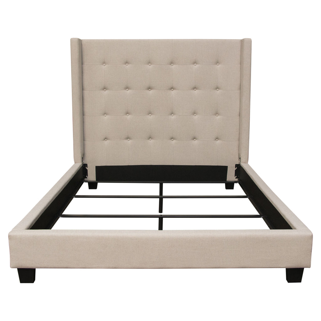 Madison Ave Tufted Wing Queen Bed in Sand Button Tufted Fabric by Diamond Sofa