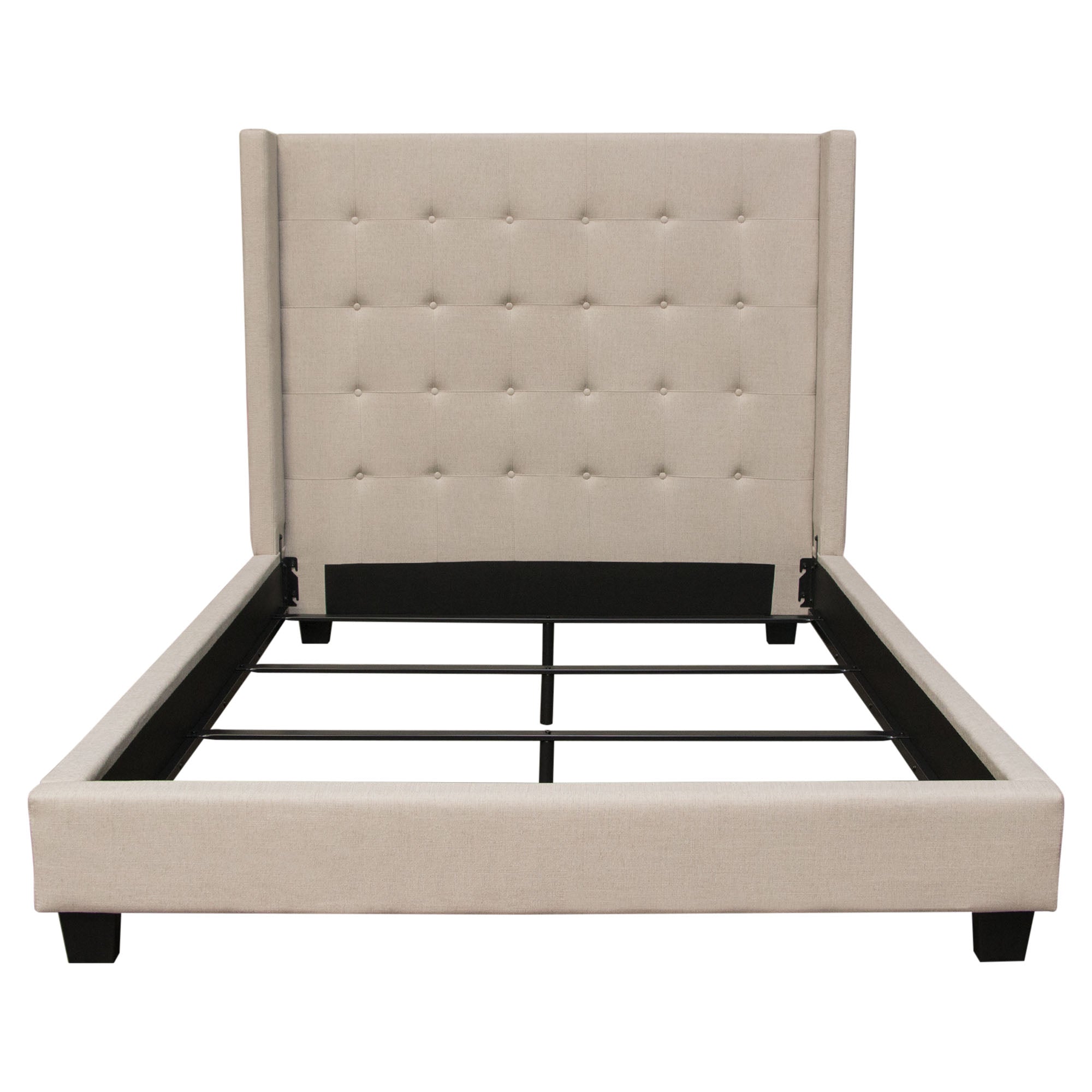 Madison Ave Tufted Wing Queen Bed in Sand Button Tufted Fabric by Diamond Sofa
