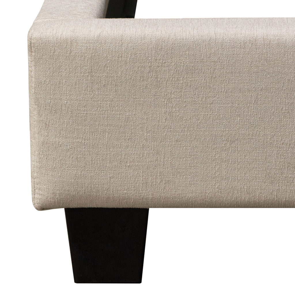 Madison Ave Tufted Wing Queen Bed in Sand Button Tufted Fabric by Diamond Sofa - styled in a staged room by Center Stage Home Design