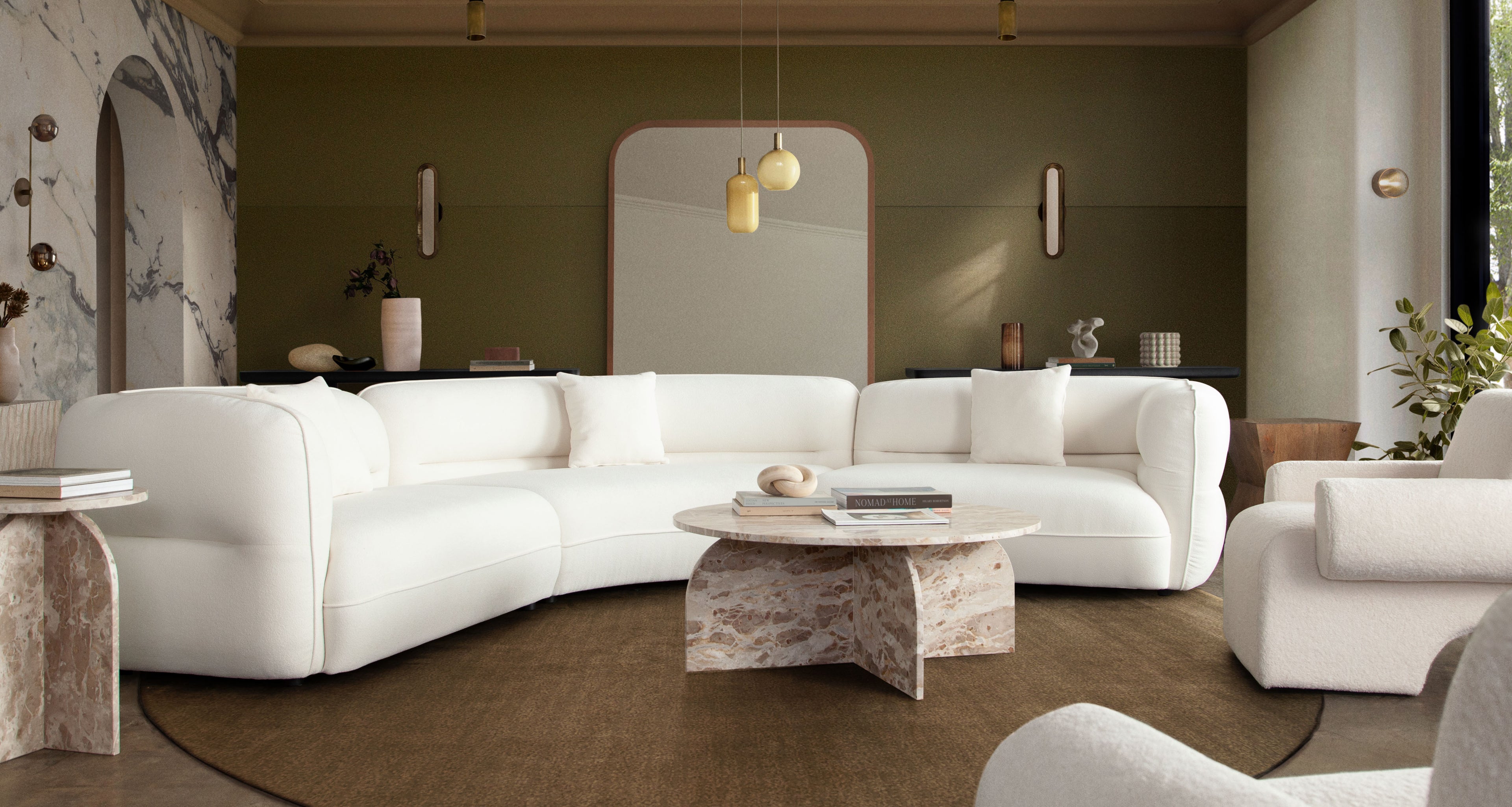 Micah 3PC Sectional in Elite Ivory Polyester Fabric by Diamond Sofa - styled in a staged room by Center Stage Home Design
