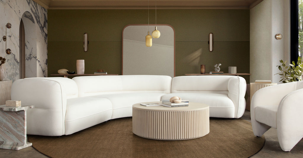 Micah 3PC Sectional in Elite Ivory Polyester Fabric by Diamond Sofa - styled in a staged room by Center Stage Home Design