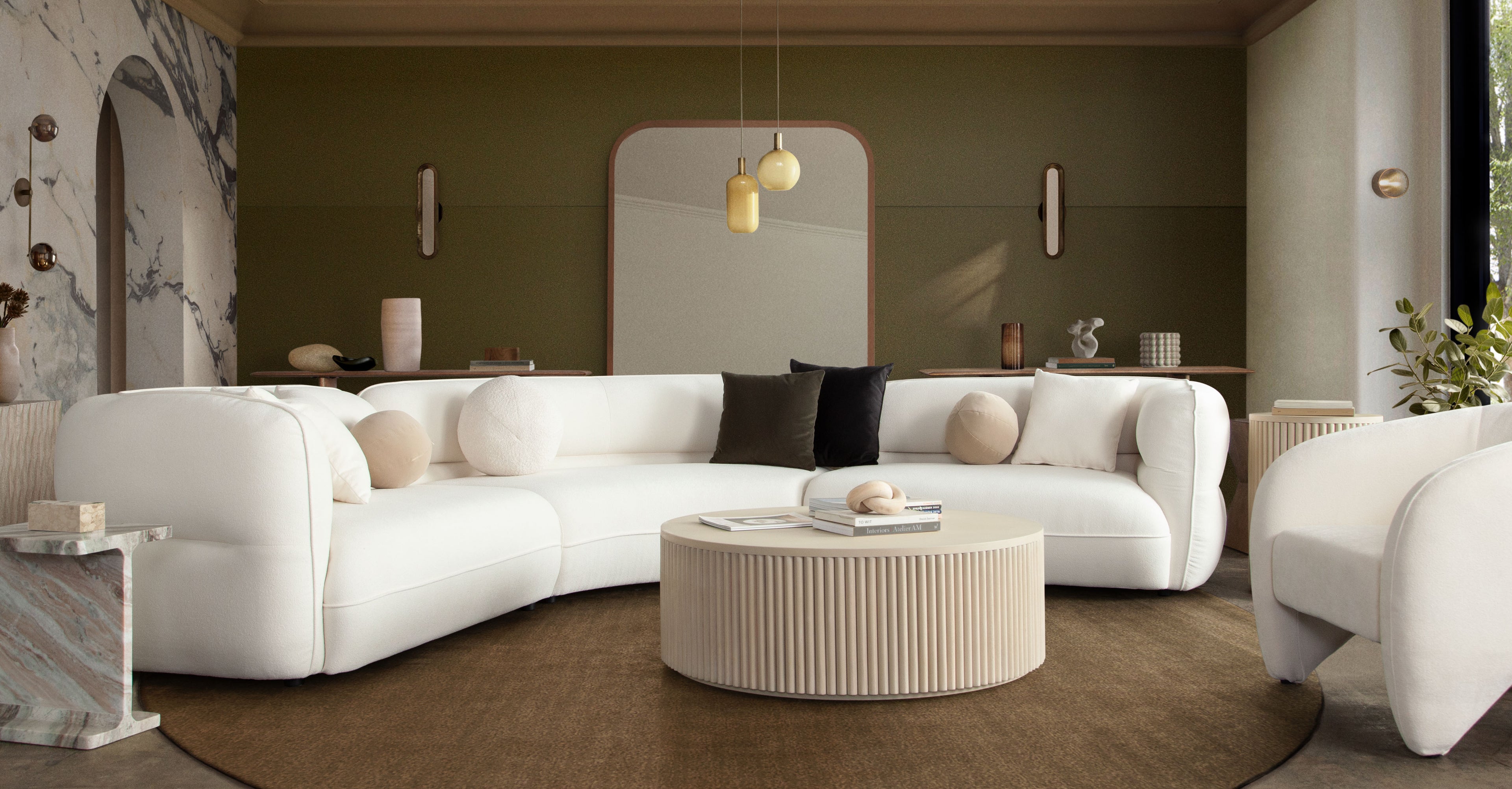 Micah 3PC Sectional in Elite Ivory Polyester Fabric by Diamond Sofa - styled in a staged room by Center Stage Home Design