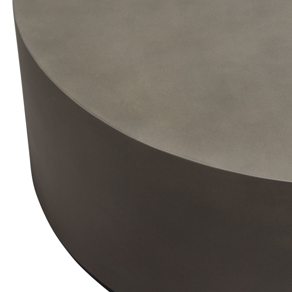Montage Round Natural Cement Grey Cocktail Table by Diamond Sofa - styled in a staged room by Center Stage Home Design