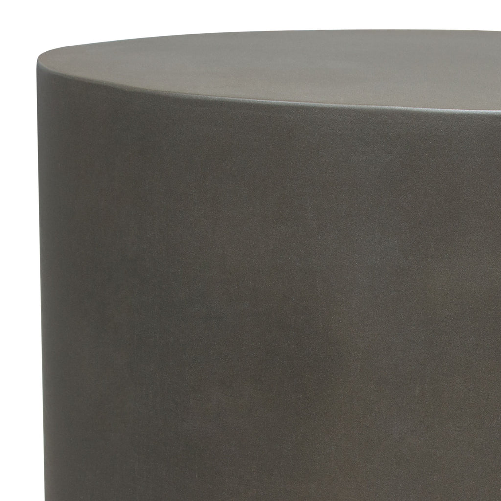 Montage Round Natural Cement Grey End Table by Diamond Sofa - styled in a staged room by Center Stage Home Design