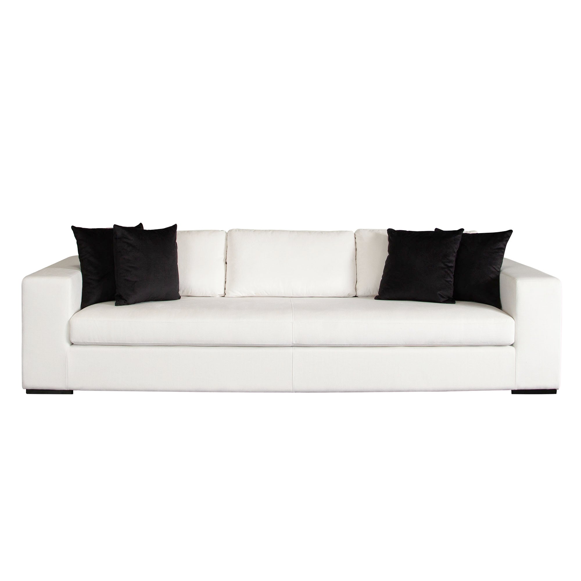 Muse Sofa in Mist White Performance Fabric w/ (4) Black Accent Pillows by Diamond Sofa