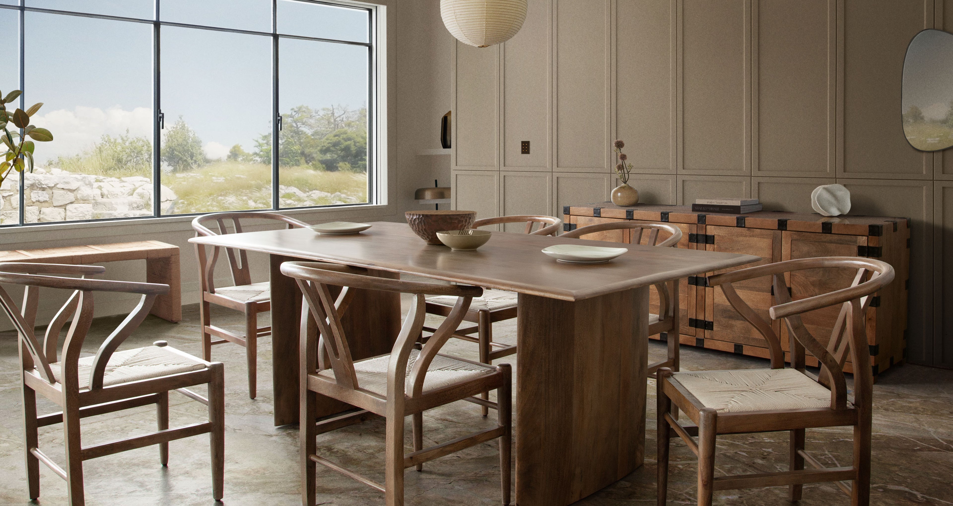 Nara 80" Wood Dining Table in Caramel/Walnut Finish by Diamond Sofa - styled in a staged room by Center Stage Home Design