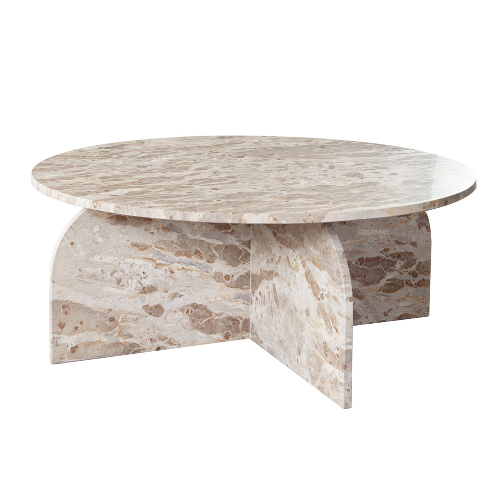 Nebula Round Cocktail Table in Genuine Marble Panther Beige finish by Diamond Sofa