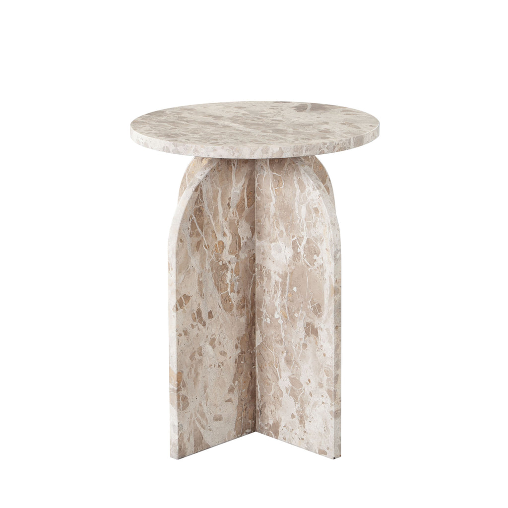 Nebula Round End Table in Genuine Marble Panther Beige finish by Diamond Sofa