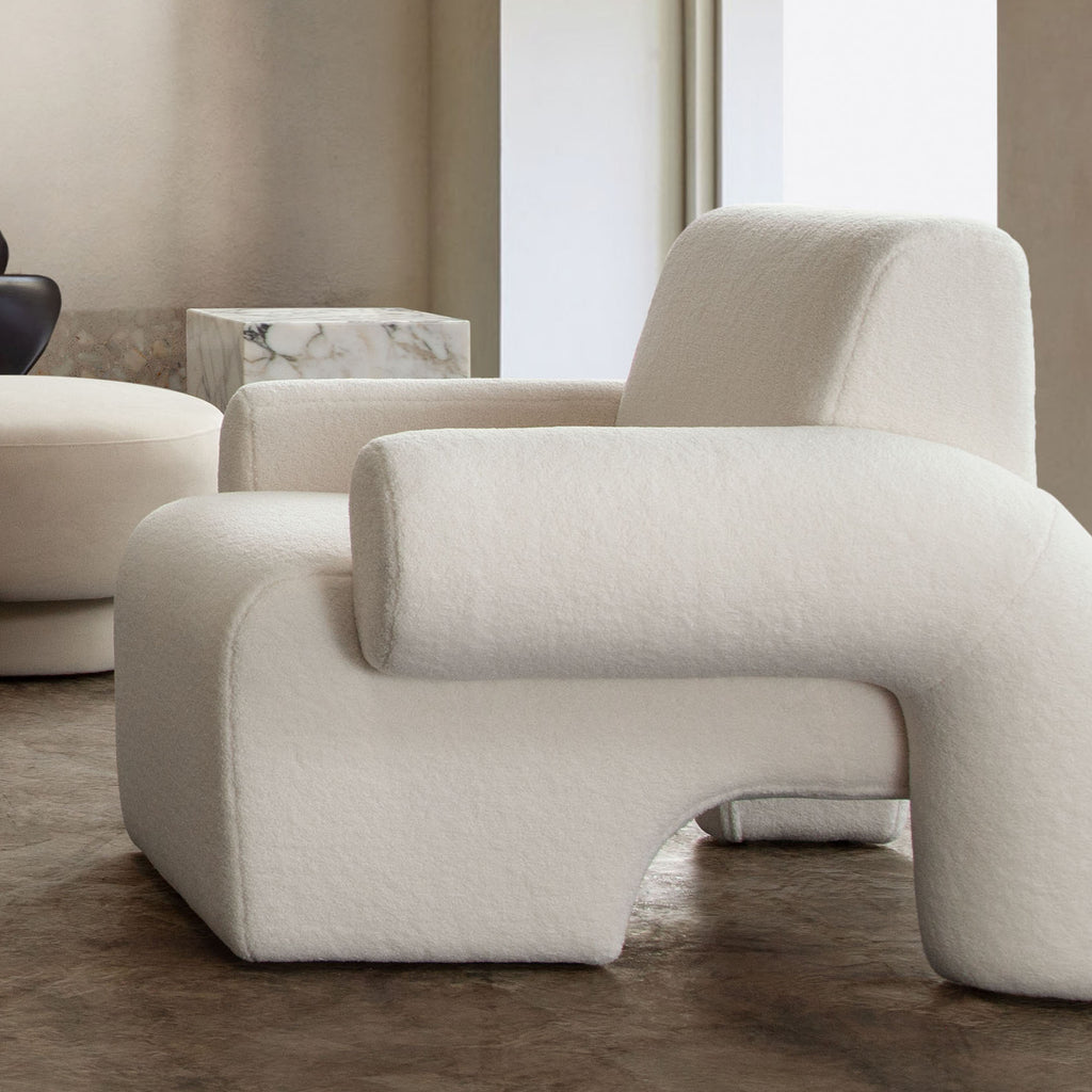 Noa Accent Chair in Ivory Sherpa Fabric by Diamond Sofa - styled in a staged room by Center Stage Home Design