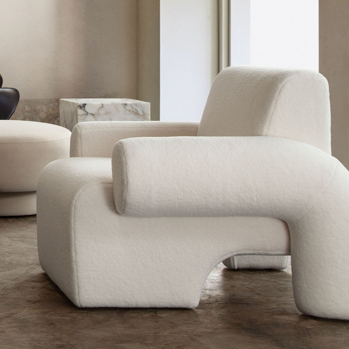Noa Accent Chair in Ivory Sherpa Fabric by Diamond Sofa - styled in a staged room by Center Stage Home Design