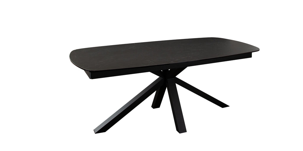 Onyx Rectangle Extension Dining Table w/ Black Ceramic Glass Top & Black Metal Leg by Diamond Sofa