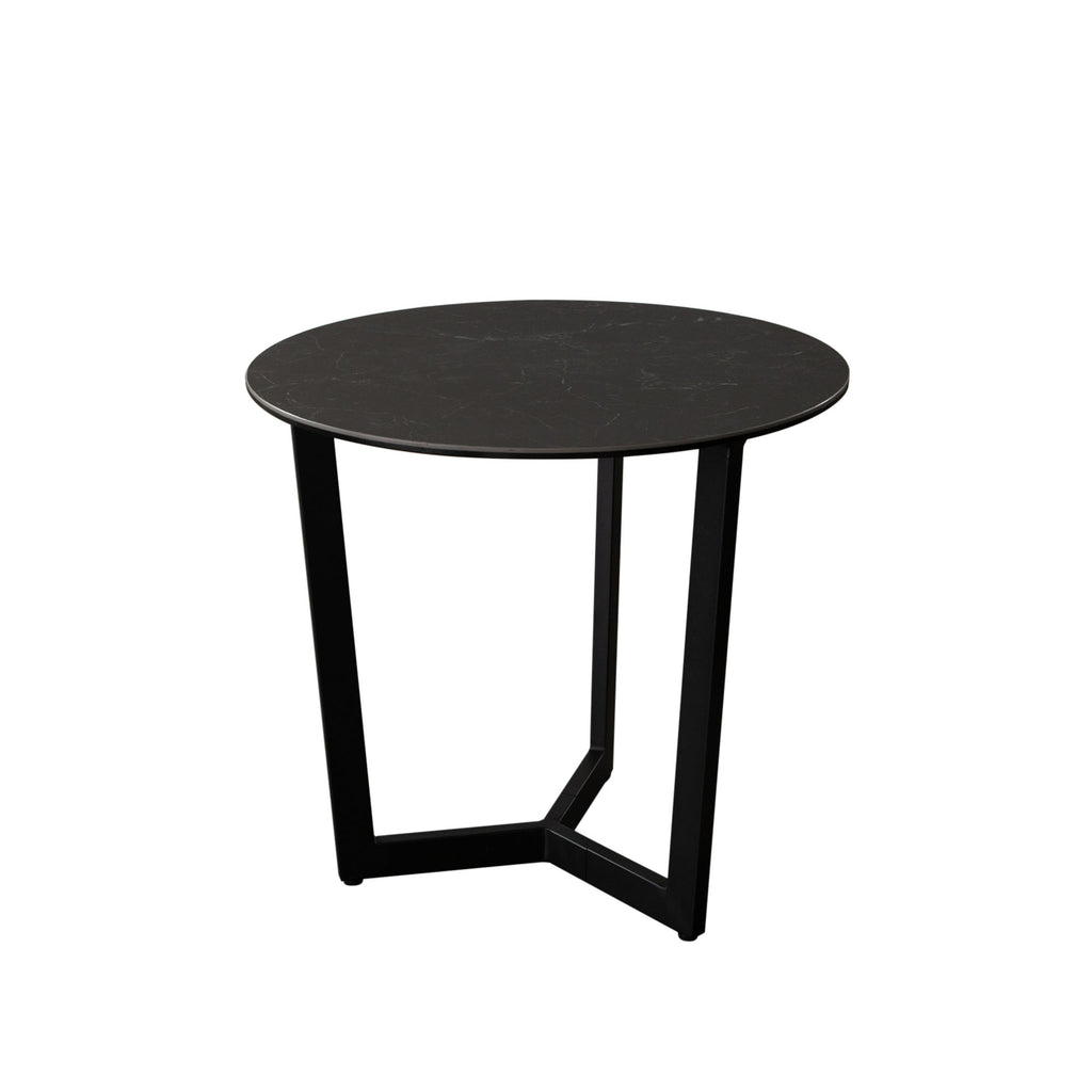 Onyx Round End Table w/ Black Ceramic Glass Top & Black Metal Leg by Diamond Sofa