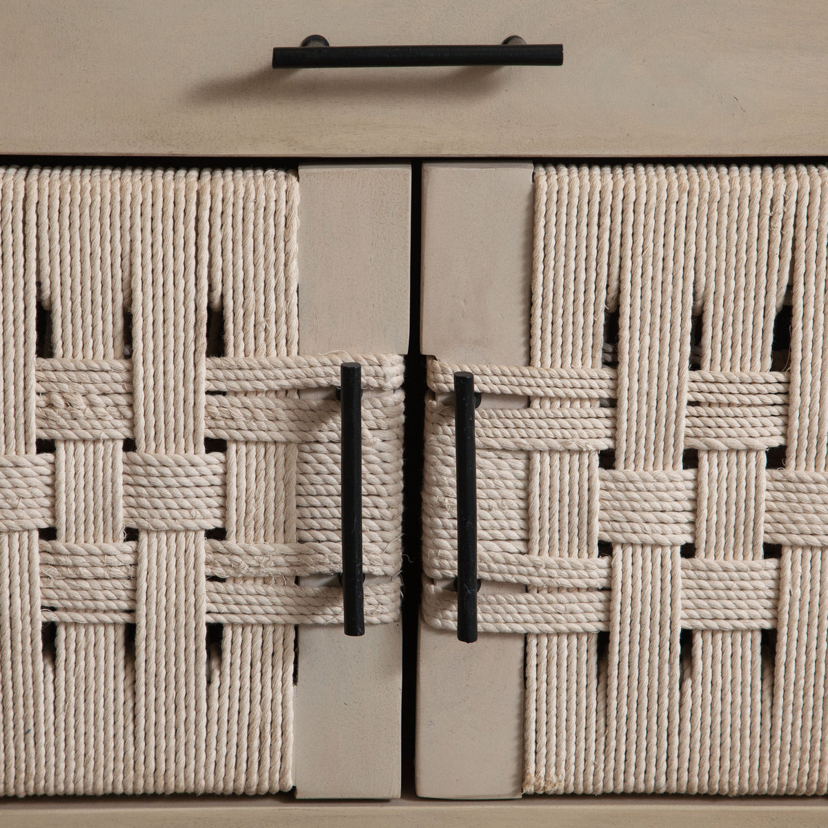 Palm Solid Mango Wood 2-Door, 1-Drawer End Table in Natural Finish w/ Woven Rope Door Fronts by Diamond Sofa - styled in a staged room by Center Stage Home Design