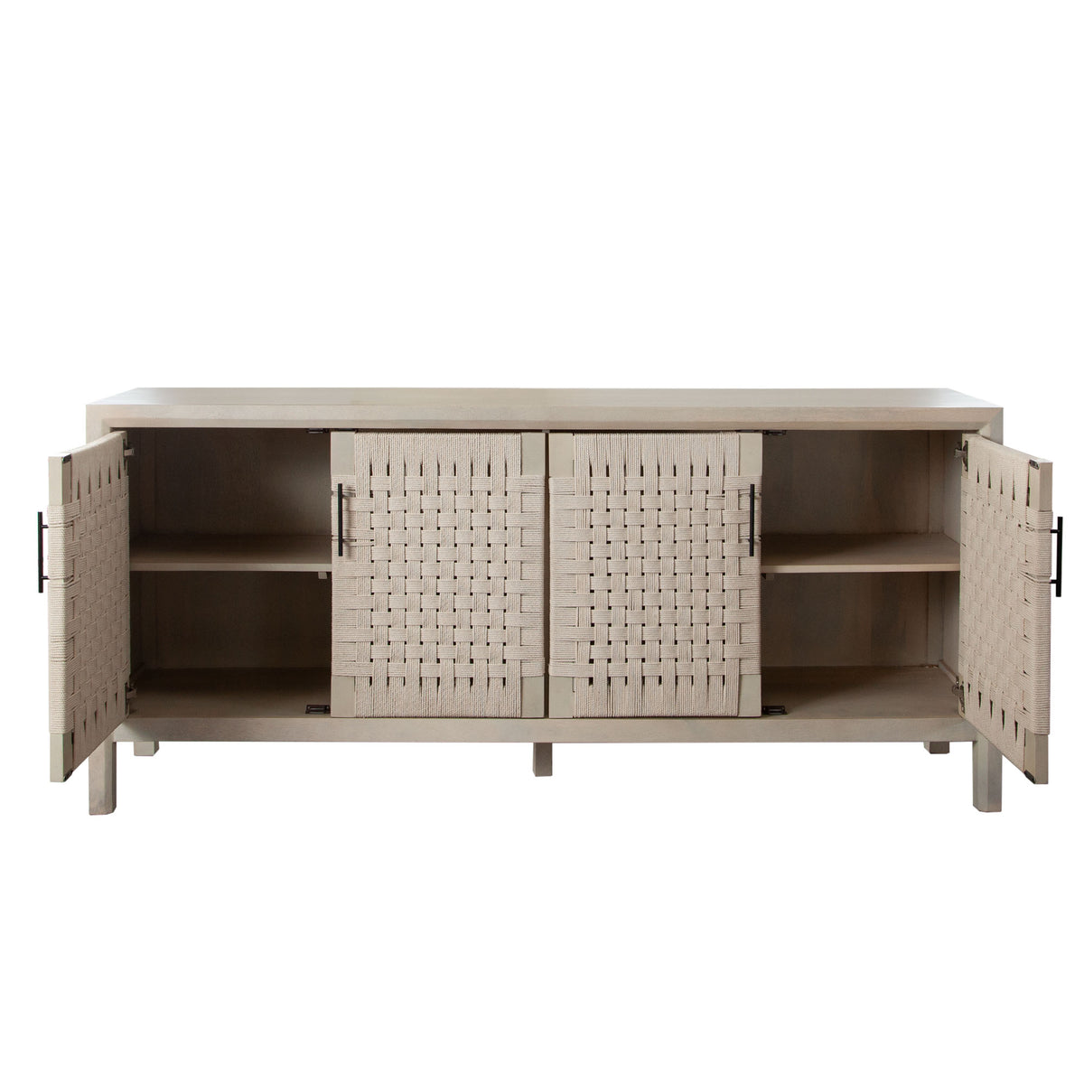 Palm Solid Mango Wood 4-Door Sideboard in Natural Finish w/ Woven Rope Door Fronts by Diamond Sofa