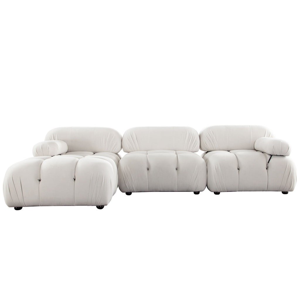 Paloma 4PC Modular 111 Inch Reversible Chaise Sectional in Light Cream Velvet by Diamond Sofa