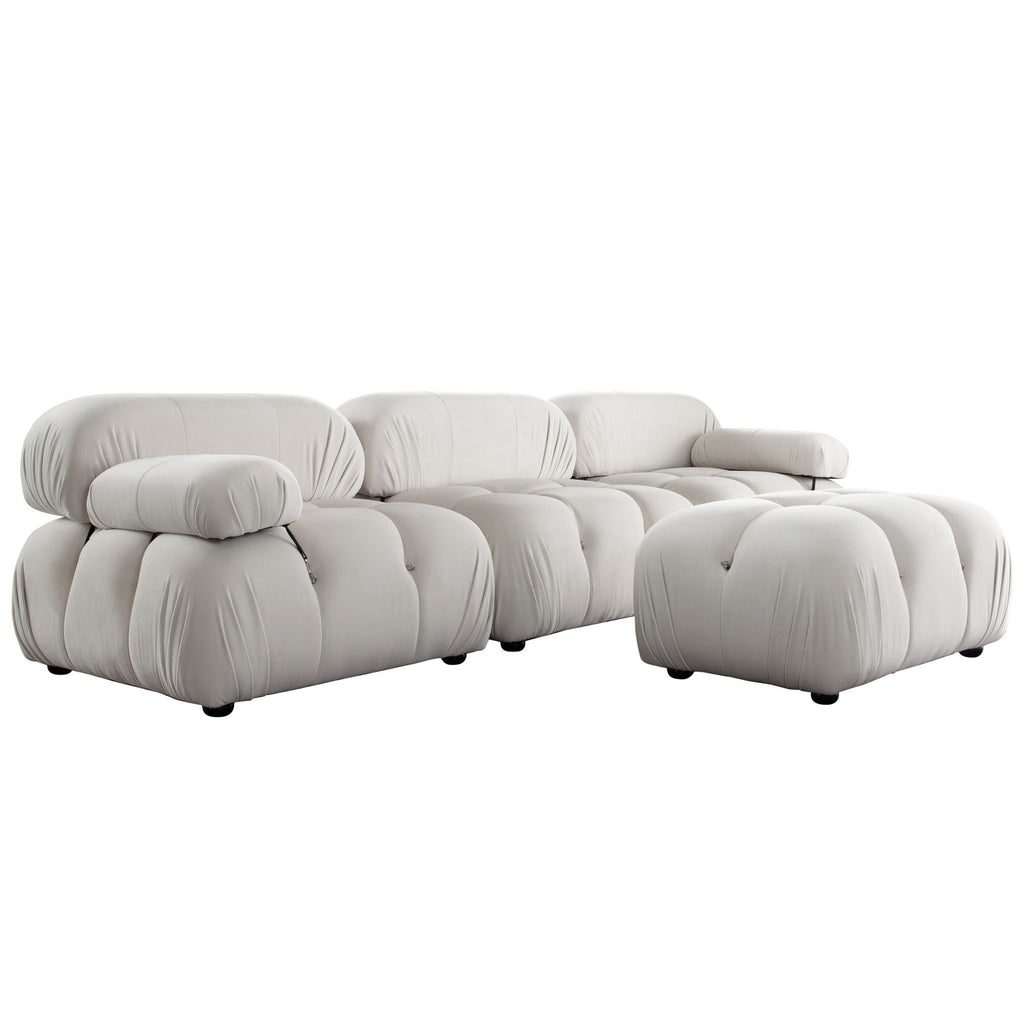 Paloma 4PC Modular 111 Inch Reversible Chaise Sectional in Light Cream Velvet by Diamond Sofa