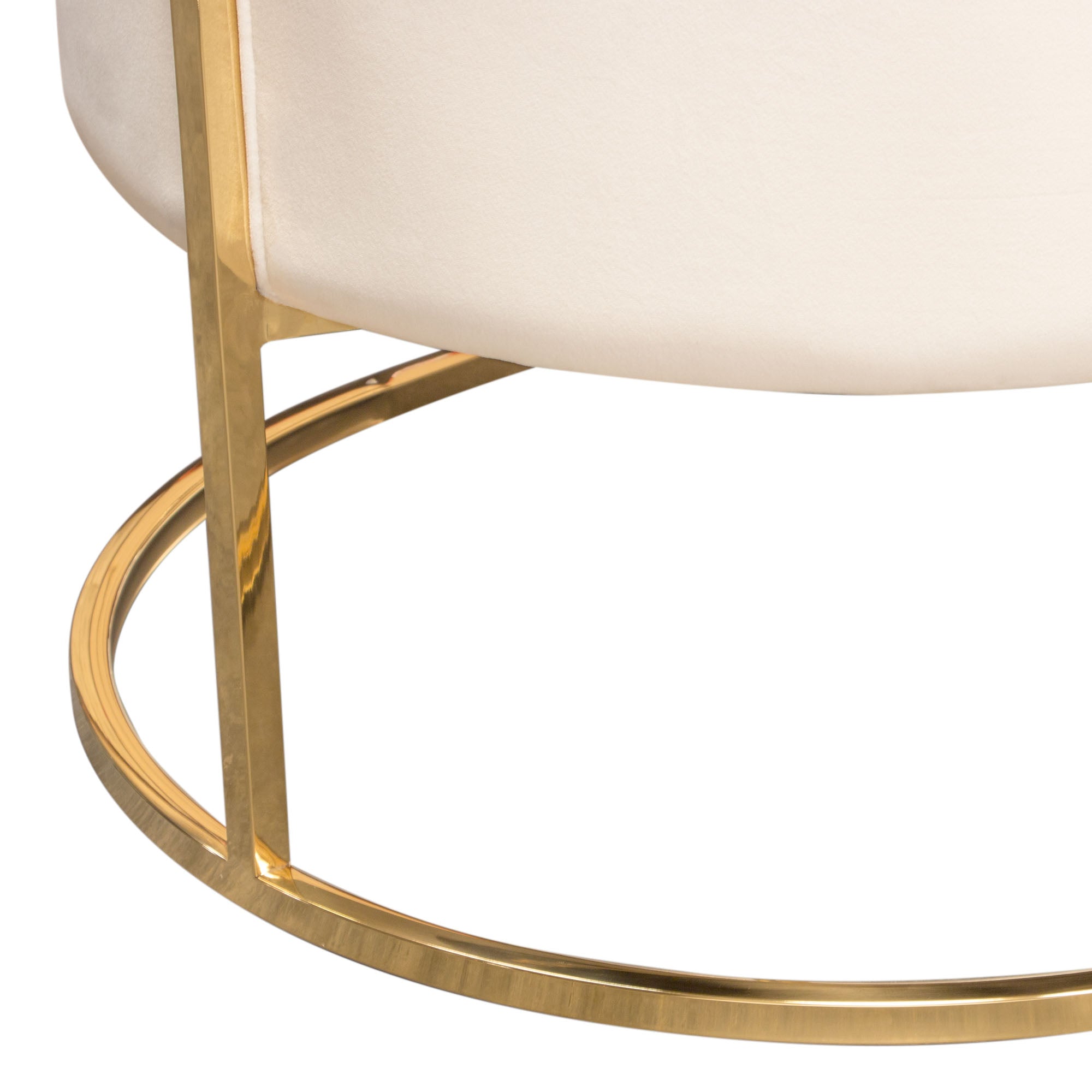 Pandora Accent Chair in Cream Velvet with Polished Gold Stainless Steel Frame by Diamond Sofa - styled in a staged room by Center Stage Home Design