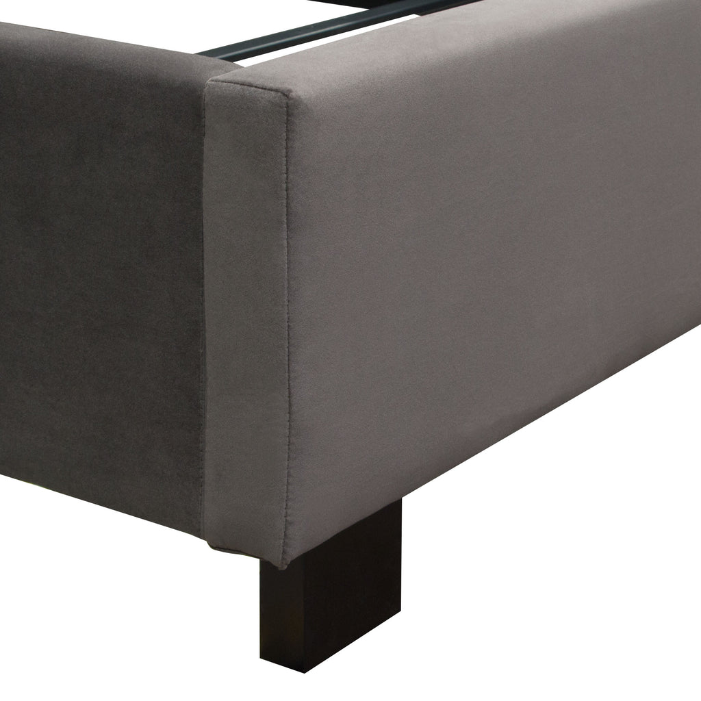 Park Avenue Queen Tufted Bed with Vintage Wing in Smoke Grey Velvet by Diamond Sofa - styled in a staged room by Center Stage Home Design