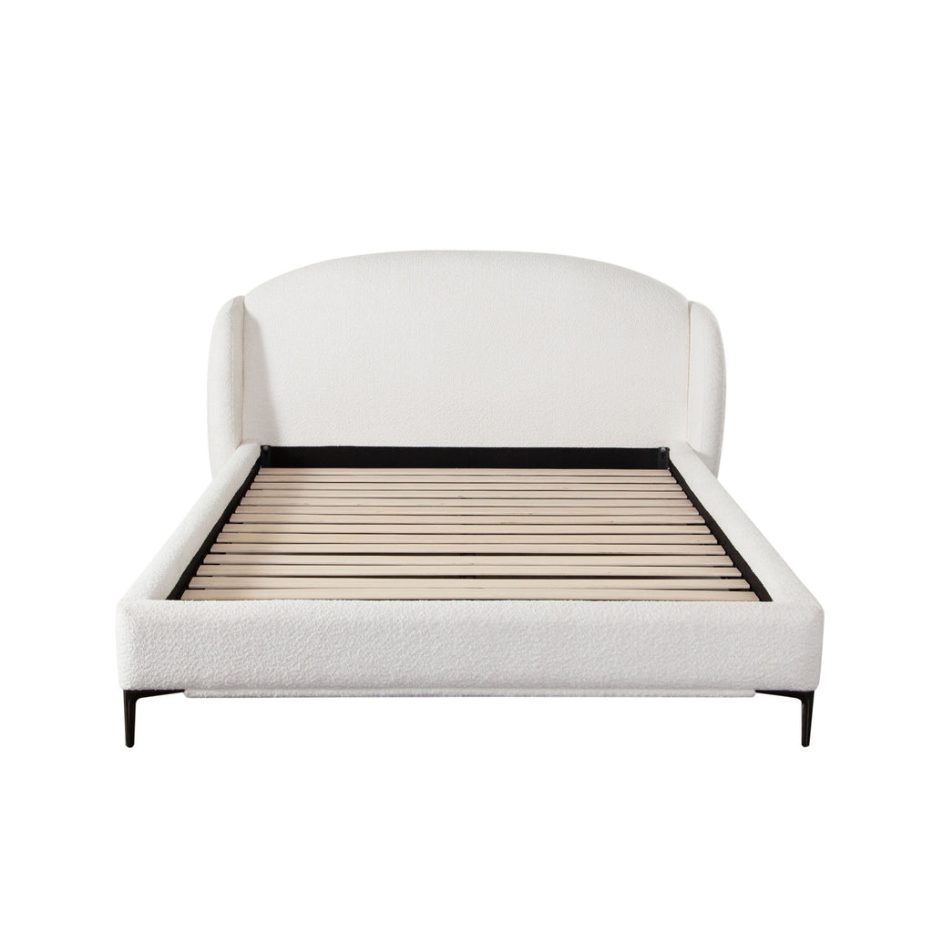 Path Low Profile Queen Bed in Oslo Ivory Fabric w/ Contoured Headboard and Black Metal Leg by Diamond Sofa