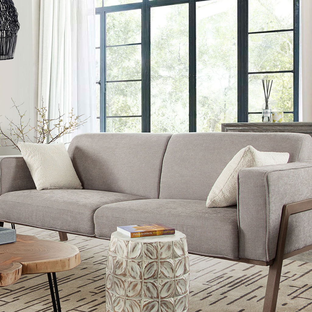 Set of (2) 16" Square Accent Pillows in Bone Boucle Textured Fabric by Diamond Sofa - styled in a staged room by Center Stage Home Design