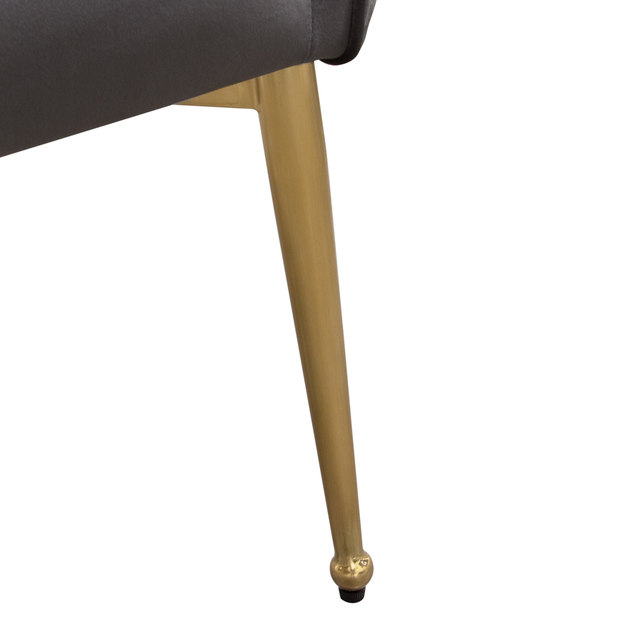 Set of (2) Quinn Dining Chairs w/ Vertical Outside Pleat Detail and Contoured Arm in Grey Velvet w/ Brushed Gold Metal Leg by Diamond Sofa - styled in a staged room by Center Stage Home Design