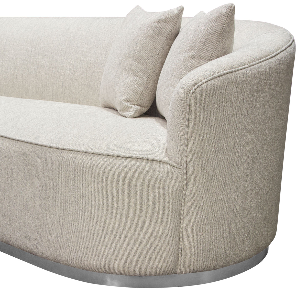Raven Sofa in Light Cream Fabric w/ Brushed Silver Accent Trim by Diamond Sofa - styled in a staged room by Center Stage Home Design