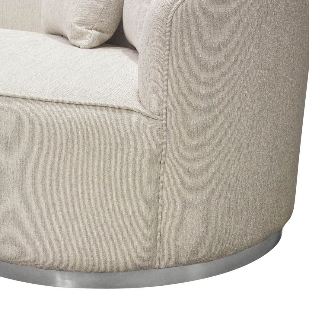 Raven Sofa in Light Cream Fabric w/ Brushed Silver Accent Trim by Diamond Sofa - styled in a staged room by Center Stage Home Design