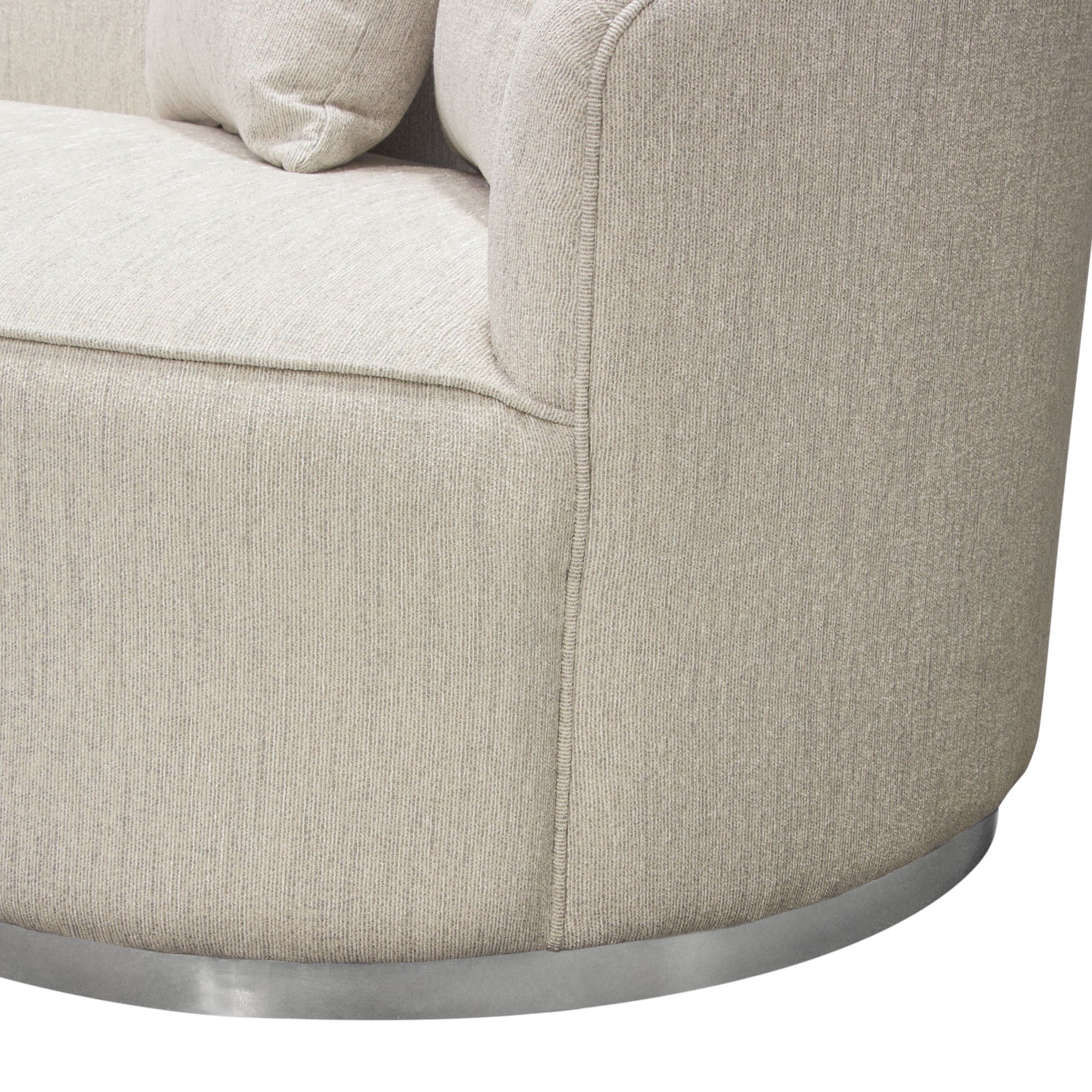 Raven Sofa in Light Cream Fabric w/ Brushed Silver Accent Trim by Diamond Sofa - styled in a staged room by Center Stage Home Design