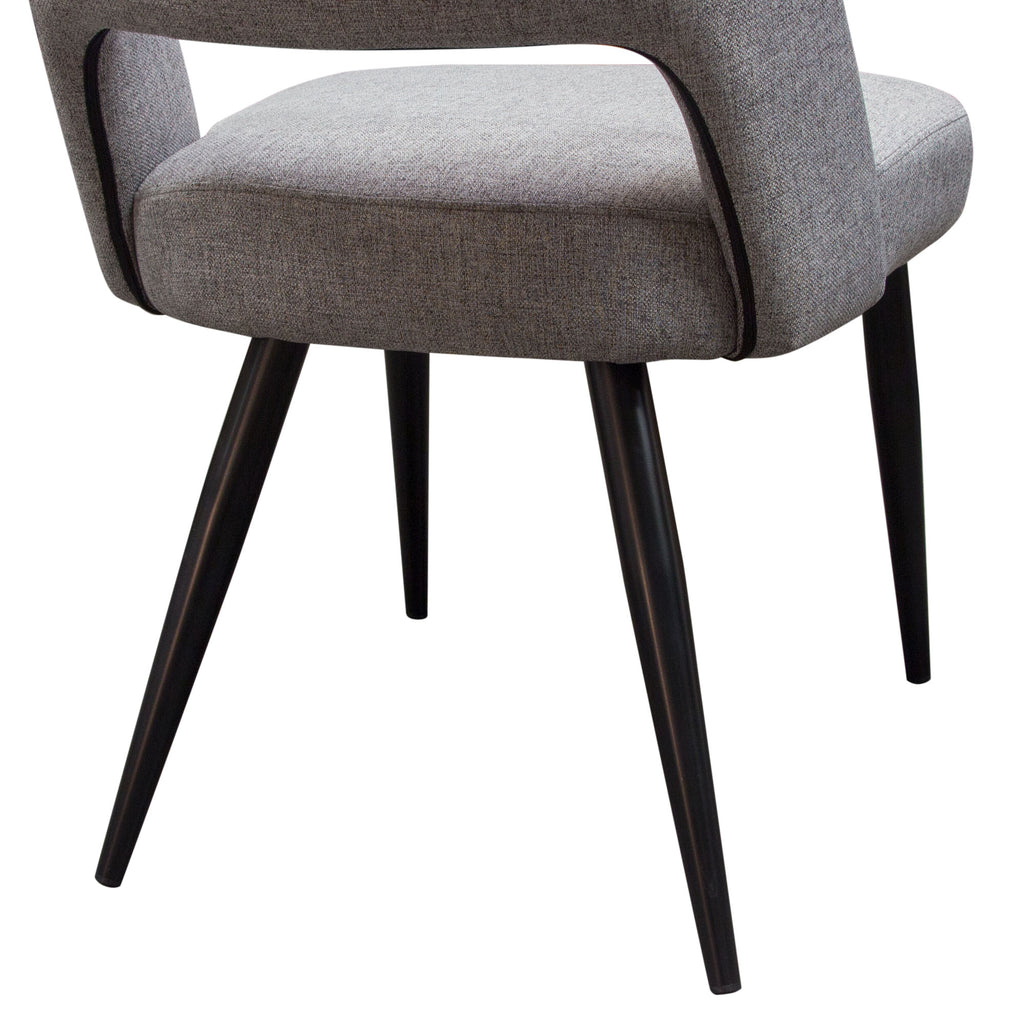 Set of (2) Reveal Dining Chairs in Grey Fabric w/ Black Powder Coat Metal Leg by Diamond Sofa - styled in a staged room by Center Stage Home Design
