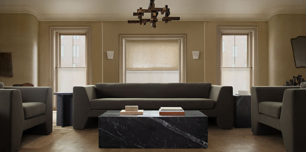 Rift Chair in Moss Green Performance Velvet by Diamond Sofa - styled in a staged room by Center Stage Home Design