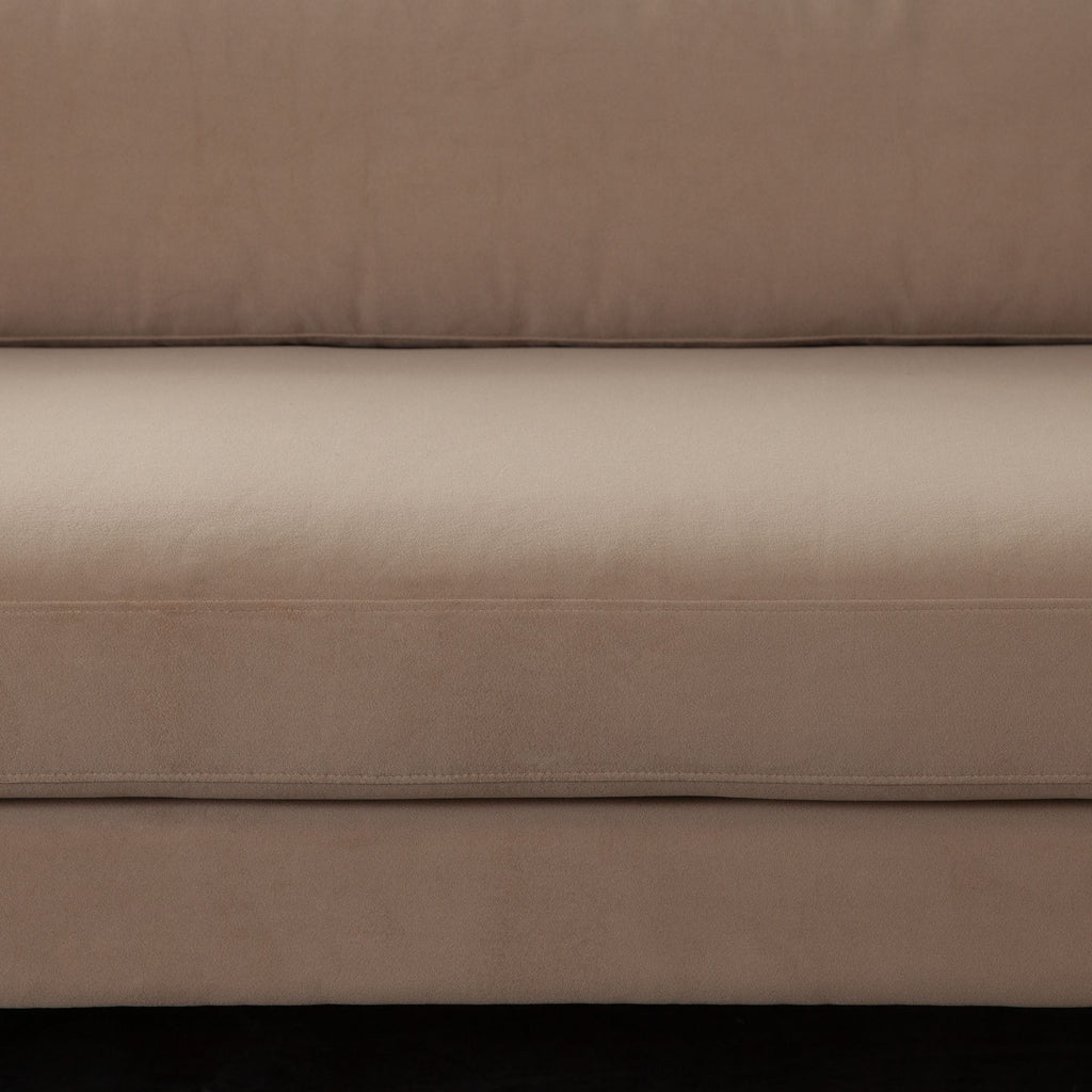 Rift Sofa in Camel Performance Velvet by Diamond Sofa - styled in a staged room by Center Stage Home Design
