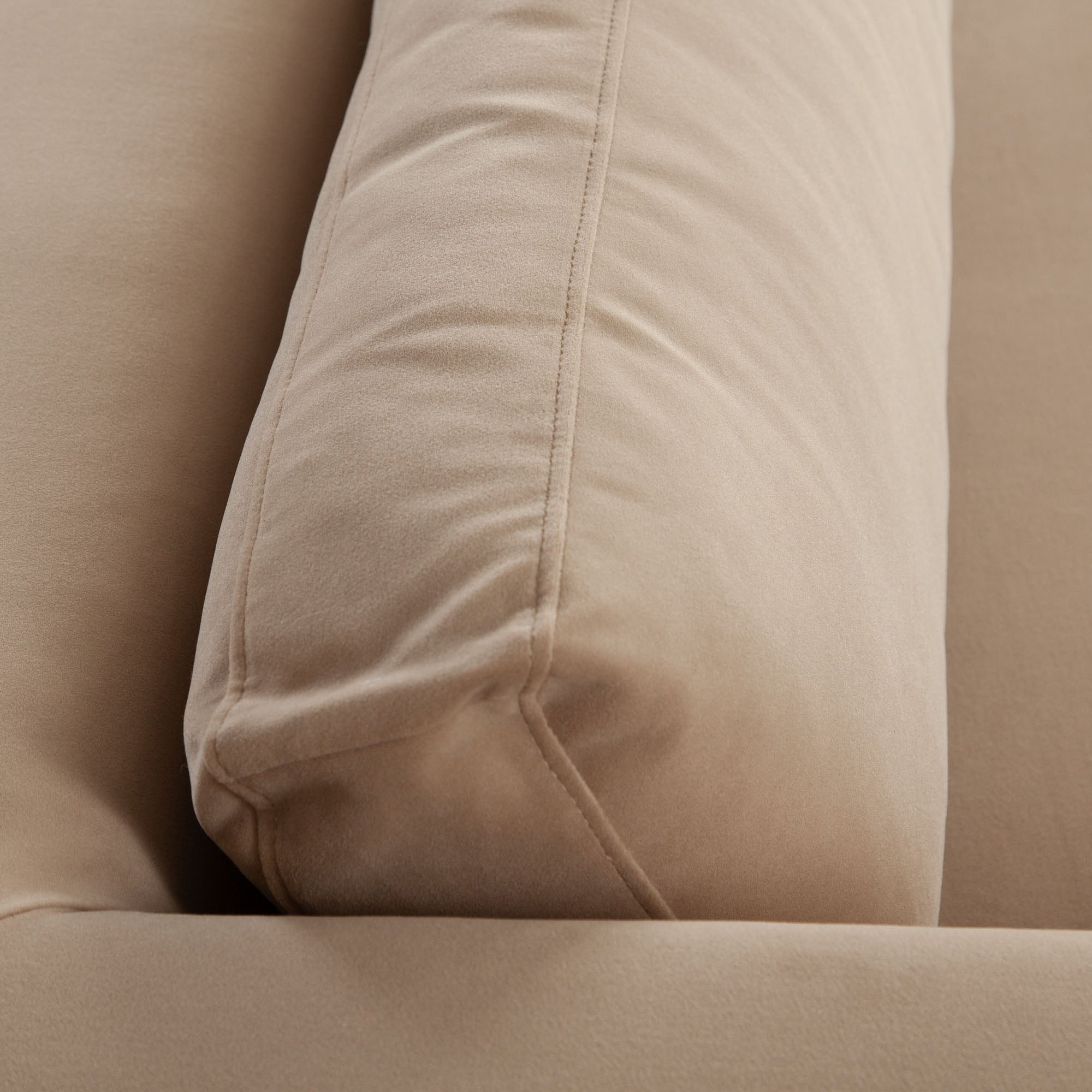 Rift Sofa in Camel Performance Velvet by Diamond Sofa - styled in a staged room by Center Stage Home Design