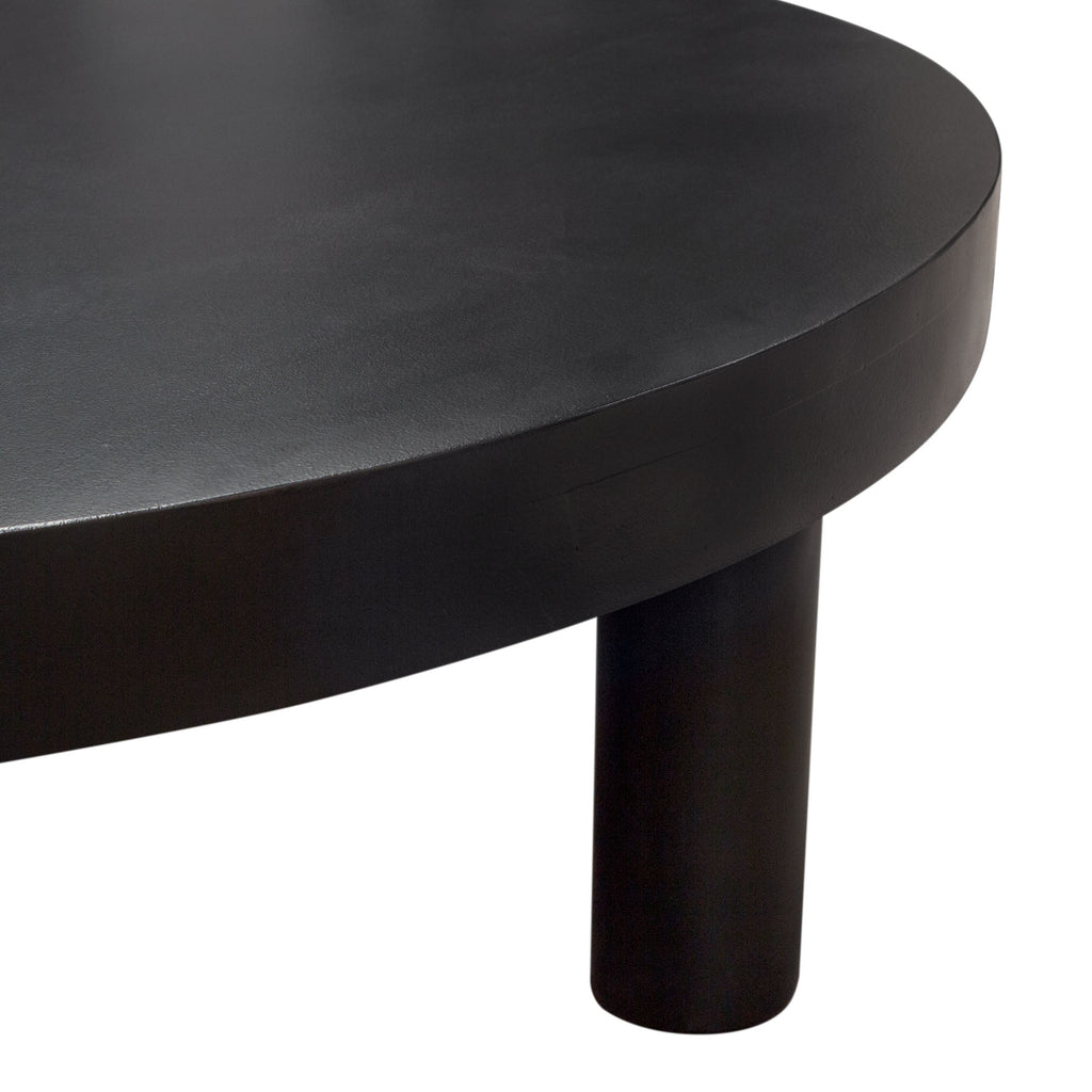 Rune 42" Round Cocktail Table w/ Solid Acacia Wood Top & Iron Leg Base in Black Finish by Diamond Sofa - styled in a staged room by Center Stage Home Design
