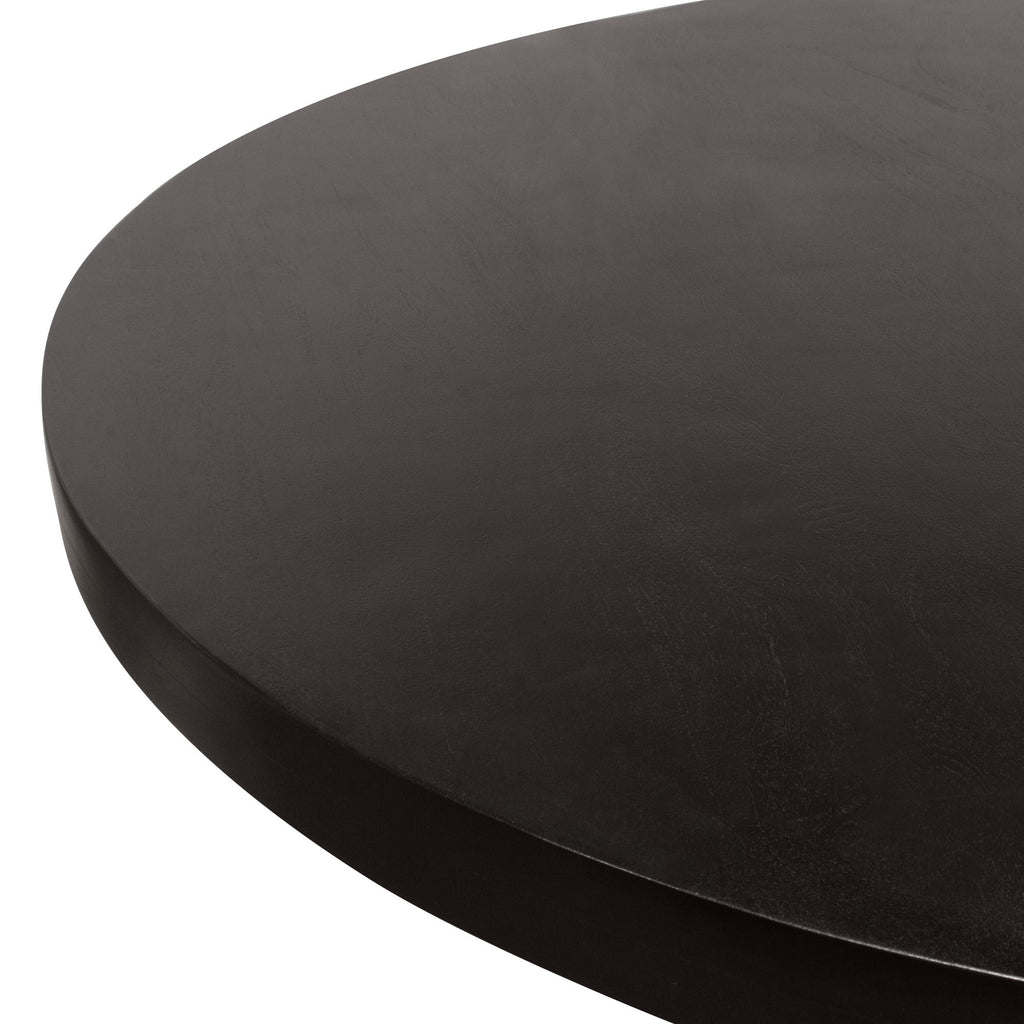 Rune 54" Round Dining Table w/ Solid Acacia Wood Top & Iron Pedestal Base in Black Finish by Diamond Sofa - styled in a staged room by Center Stage Home Design