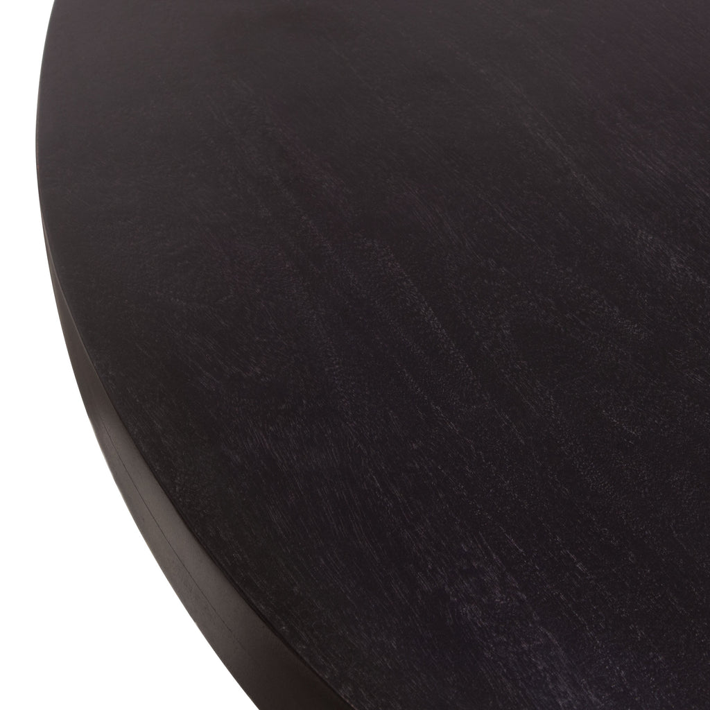 Rune 54" Round Dining Table w/ Solid Acacia Wood Top & Iron Pedestal Base in Black Finish by Diamond Sofa - styled in a staged room by Center Stage Home Design