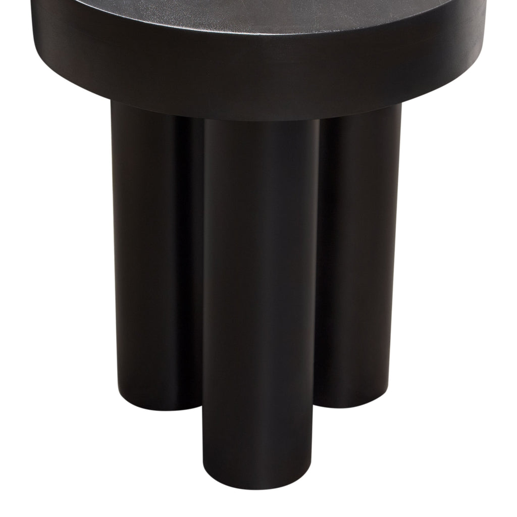 Rune 16" Round End/Accent Table w/ Solid Acacia Wood Top & Iron Leg Base in Black Finish by Diamond Sofa - styled in a staged room by Center Stage Home Design