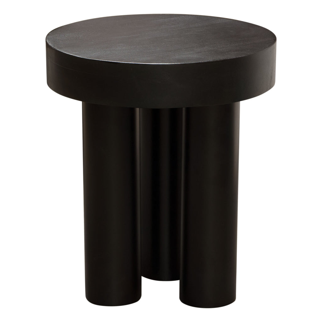 Rune 16" Round End/Accent Table w/ Solid Acacia Wood Top & Iron Leg Base in Black Finish by Diamond Sofa